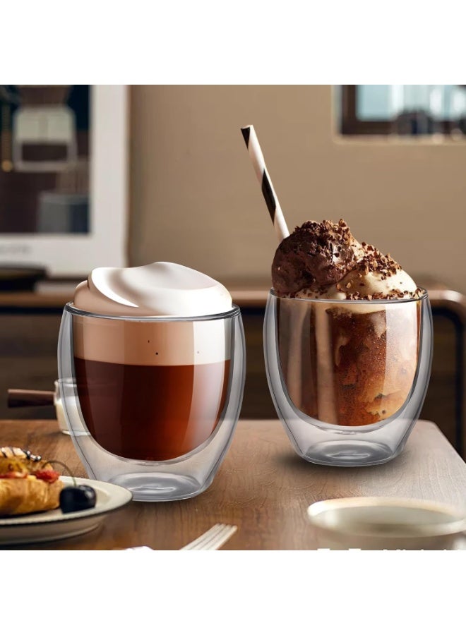 FEND Double Walled Glass Coffee Mugs, Insulated Layer Coffee Cups, Clear Borosilicate Glass Mugs, Turkish Tea, Espresso Coffee Cups - Heat Resistanr Double Layer Coffee Mugs, Gift for Cappuccino, Tea, Latte, Espresso | 2 PCS - 250ML - Image 2